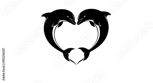 Two Dolphins Forming a Heart Shape Silhouette