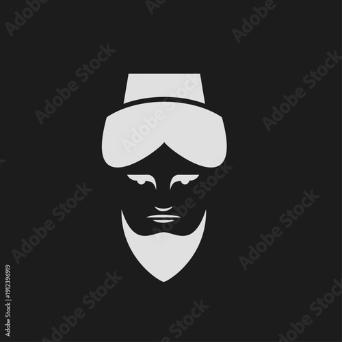 Minimalist Portrait of a Man with Beard and Turban, Abstract Male Face Illustration