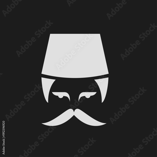 Minimalist Graphic Man with Mustache and Fez Hat Logo Illustration