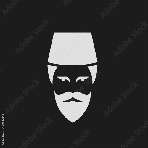 Arab Man Traditional Ghutra Agal Logo Icon with Mustache and Beard Minimalist Design