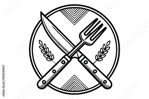 Knife and fork outline icon continuous one line illustration