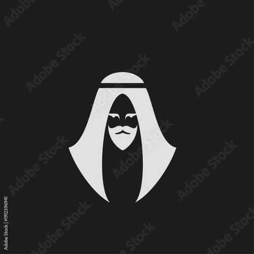 Arab Man Traditional Ghutra Agal Logo Icon with Mustache and Beard Minimalist Design