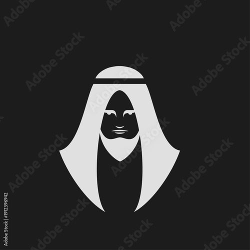 Arab Man Traditional Ghutra Agal Logo Icon with Mustache and Beard Minimalist Design
