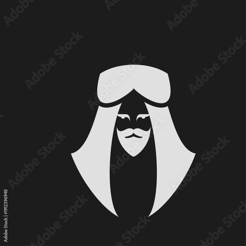 Minimalist Stylized Arab Man Portrait with Traditional Headdress, Beard and Moustache Vector Icon