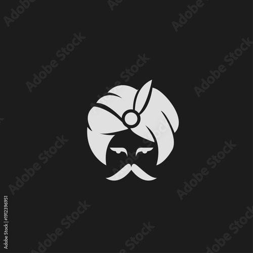Minimalist Turbaned Man with Feather and Mustache Icon Design
