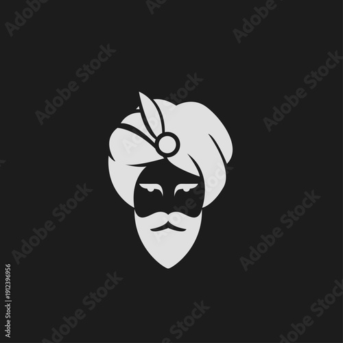 Arab Man Traditional Ghutra Agal Logo Icon with Mustache and Beard Minimalist Design