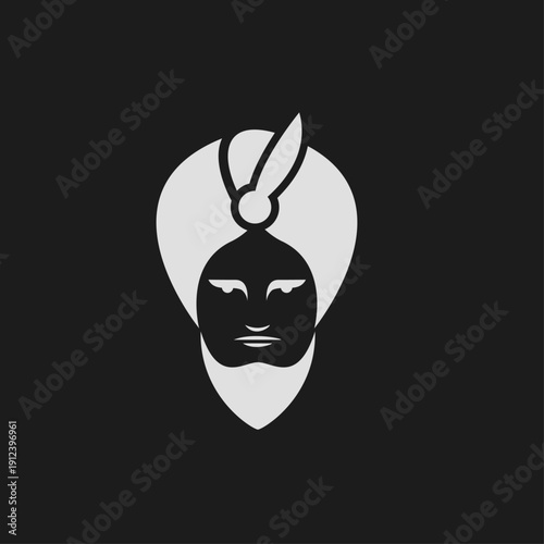 Stylized Portrait of Man with Turban and Beard in Minimalist Design