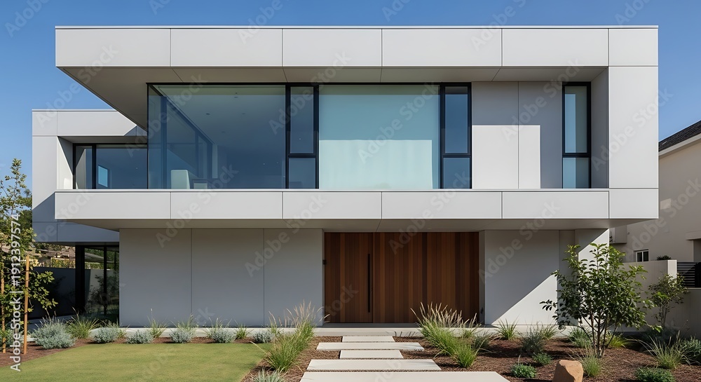 Fototapeta premium Modern two-story house with large windows.