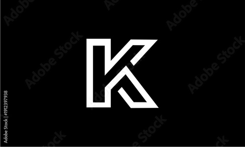 Modern and minimalist K letter logo design on a black background.