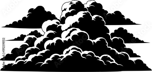 Detailed Fluffy Cumulus Cloud Silhouette Vector Illustration