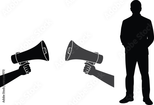 Businessman Silhouette with Megaphone Vector Illustration of Public Announcement and Leadership Concept Isolated on Light Background for Marketing, Communication and Promotion Design