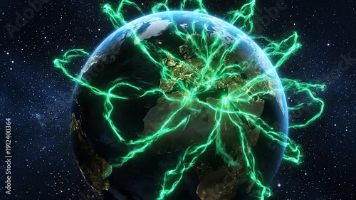 Global Network of Green Energy Connections Spreading Across Europe and Africa at Night