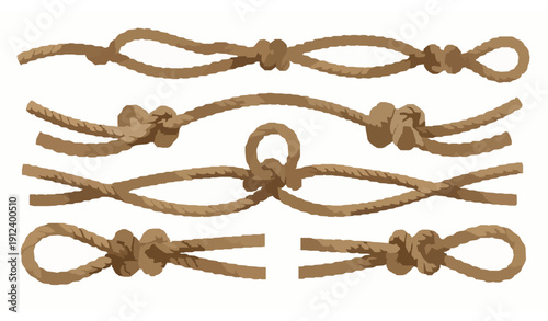 Realistic nautical rope set with knots vector illustration