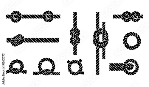 Nautical rope knot silhouettes vector collection