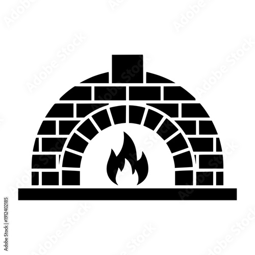 Traditional Brick Oven Icon with Fire for Pizza and Bread