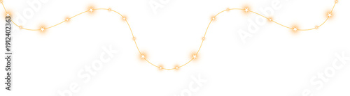 Slika na platnu PNG image of Glowing golden star-shaped string lights illuminate a decorative bo
