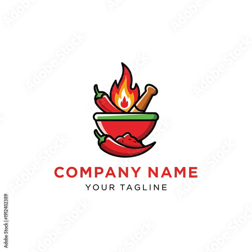 Wallpaper Mural Spicy Food Logo Design with Chili Peppers and Fire. Torontodigital.ca