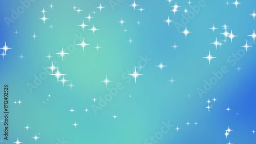 A blue background with motion creates a dynamic scene featuring sparkling stars and shimmering lights in a cosmic environment.