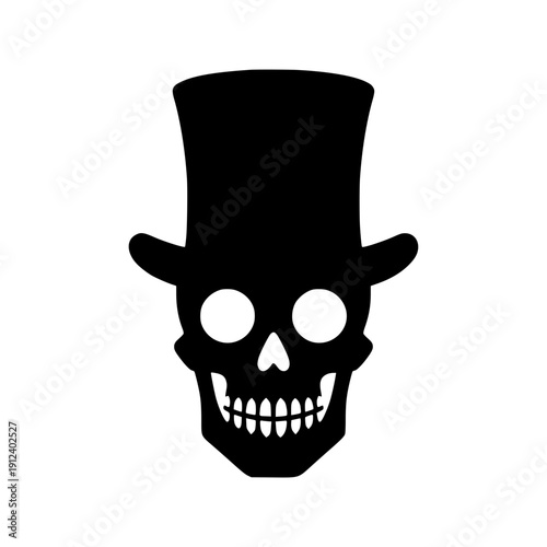 Vector Silhouette of Human Skull Wearing a Top Hat