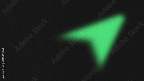 Fotografie Green grainy arrow shape on dark noise background, abstract tech design