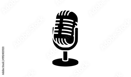 Retro microphone icon vector vintage black audio symbol isolated on transparent background