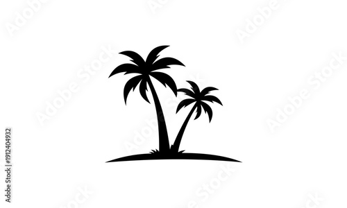 Two black palm tree silhouettes on a small island.