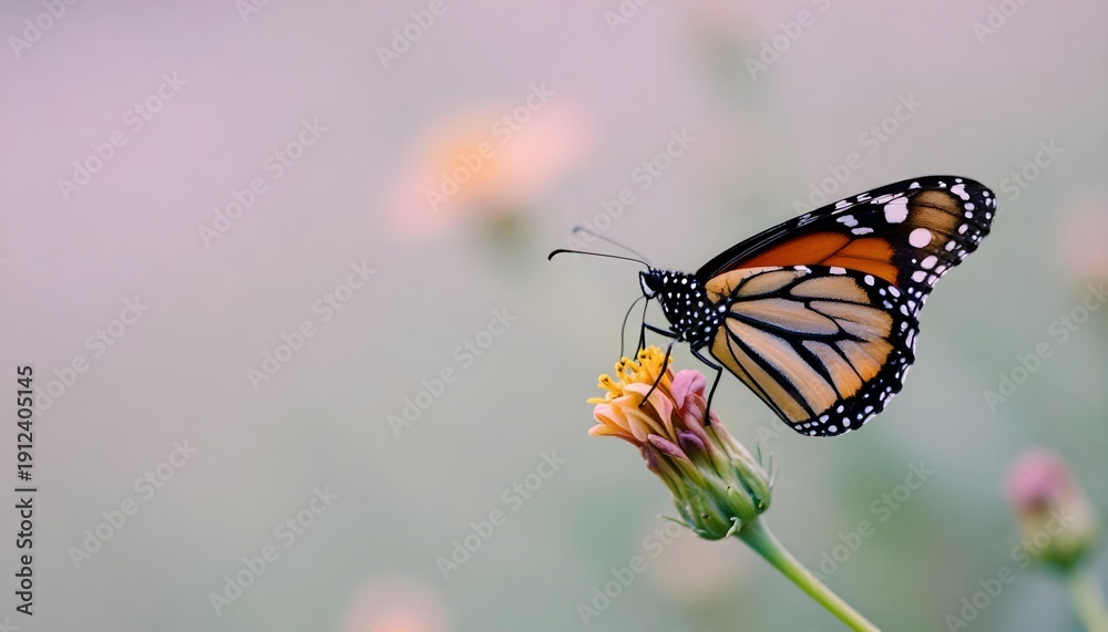 Obraz premium A monarch butterfly perched on a flower, representing tenacity and the beauty of community gardens in urban spaces