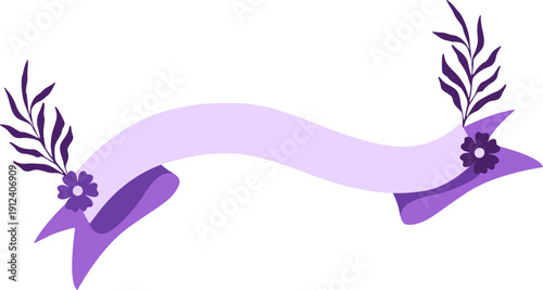 Purple Floral Ribbon Banner Vector
