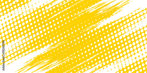 Yellow halftone corner gradient texture. Fading cartoon polka dot background. Dotted tilted gradation pattern. Fading comic pop art overlay backdrop. Vector slant frame halfton patern effect wallpaper