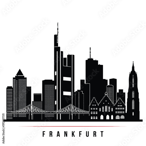 Frankfurt skyline illustration in a minimalist black and white style