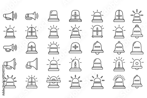 Emergency Siren Outline Icons – Police, Ambulance, and Safety Vector Pack