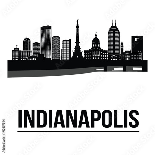 Indianapolis skyline silhouette against a gray and white background
