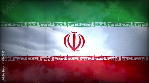 Iran National Flag Waving in Cinematic Atmosphere with Patriotic Smoke and Textured Grunge
