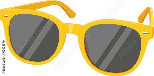 Yellow Wayfarer Style Sunglasses with Dark Lenses, Flat Vector Summer Fashion Illustration