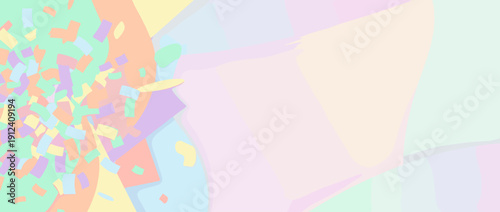 Abstract Pastel Background with Confetti Explosion on the Left Side and Large Blank Space for Text, Perfect for Festive Invitations, Birthday Cards, and Social Media Header Web Banners.