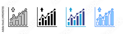 Statistics icon set multiple style collection