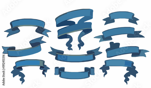 Decorative luxury blue gold ribbon banner vector set