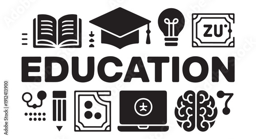 Education icons set for knowledge learning and academic graduation student university symbols