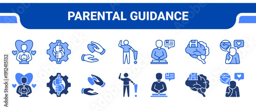 Parental Guidance Icon Collection,  featuring Parental, Emotional, Interaction, Attention, Learning, Memory, Thinking.