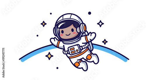 Astronaut floating in space cartoon illustration for education and design
