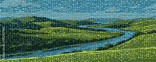 Bright abstract mosaic blue and green background with gloss