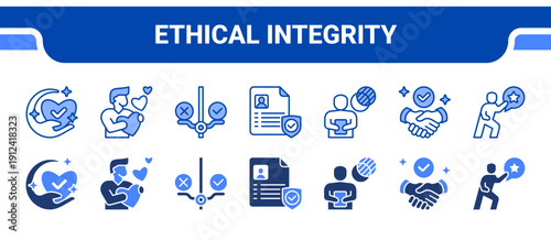 Ethical Integrity Icon Collection,  featuring Truthfulness, Honesty, Ethical, Authenticity, Transparency, Trustworthiness, Dignity.