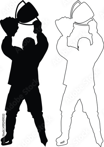 Contrast of a police officer and a civilian silhouette holding hands with a child