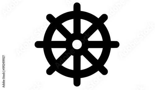 Boat Steering Wheel Flat Icon – Marine Navigation Helm Symbol Vector