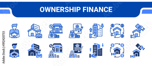 Ownership Finance Icon Collection,  featuring Ownership, Homeownership, Mortgage, Loan, Capital, Cashflow, Down payment.