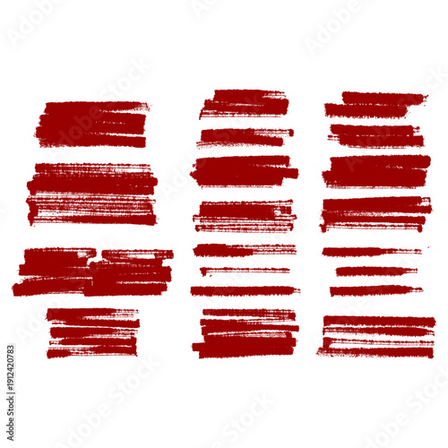 Big Set of 20 Abstract Red Brush Strokes. Comprehensive Collection of Hand Painted Acrylic Ink Textures for Graphic Design.