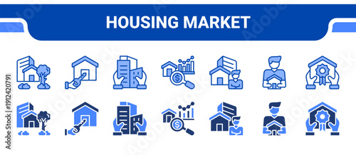 Housing Market Icon Collection,  featuring Residential, Commercial, Property, Market analysis, Homeownership, Ownership, Appreciation.