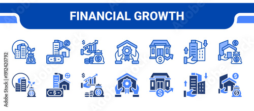 Financial Growth Icon Collection,  featuring Investment, ROI, Profit, Appreciation, Value, Capital, Asset.