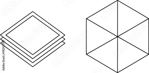 Geometric abstract shapes isometric square stack cube wireframe design element isolated on white clean minimal vector art vector