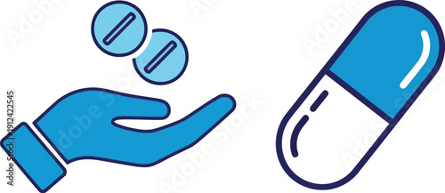 Hand offers pills capsule medical health care pharmacy drug treatment icon vector